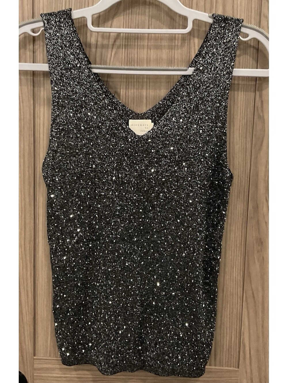 Dreamers By Debut Womens Black Shimmery Tank Top Size S/M
